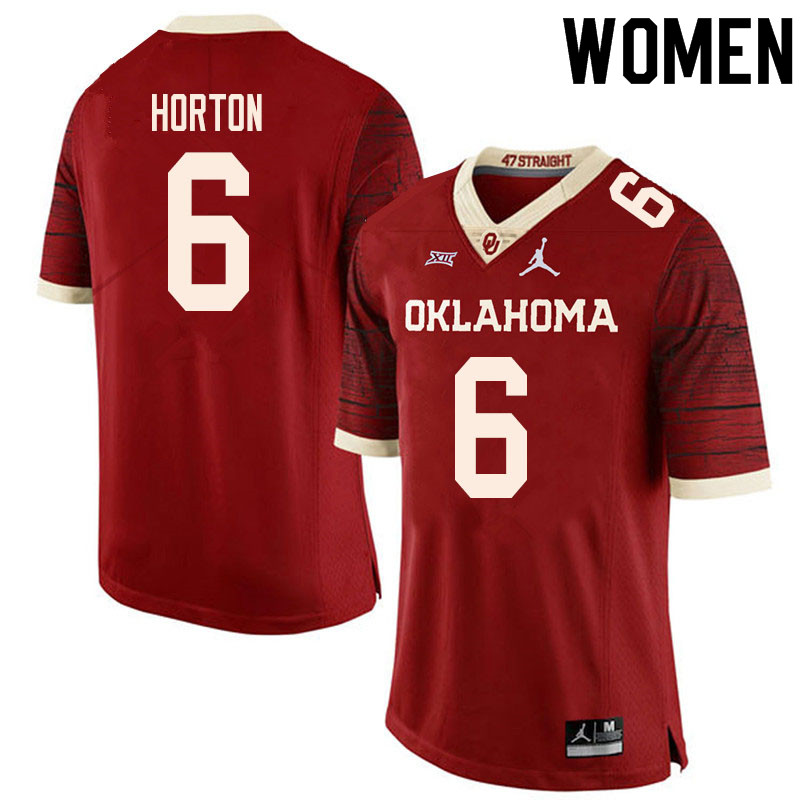 Women #6 Cade Horton Oklahoma Sooners College Football Jerseys Sale-Retro - Click Image to Close
